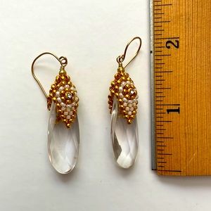 Miguel Ases crystal drop earrings with gold beaded tops.
